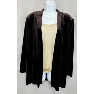 VTG R&M Richards Top brown Gold Metalic Velvet ‎ Cardigan Formal 14P Y2K USA
